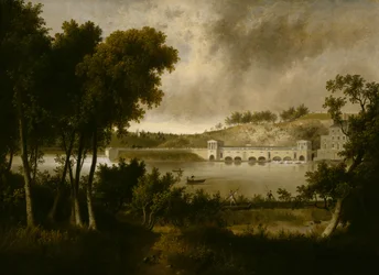 Udsigt over Fairmount Waterworks, Philadelphia, fra den modsatte side af Schuylkill-floden, ca. 1824-1826